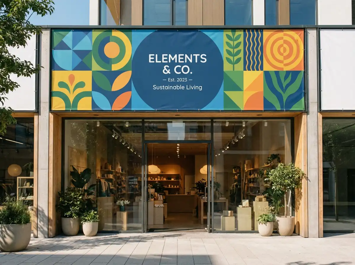 banners Beautiful custom-printed banner hung outside a retail store.