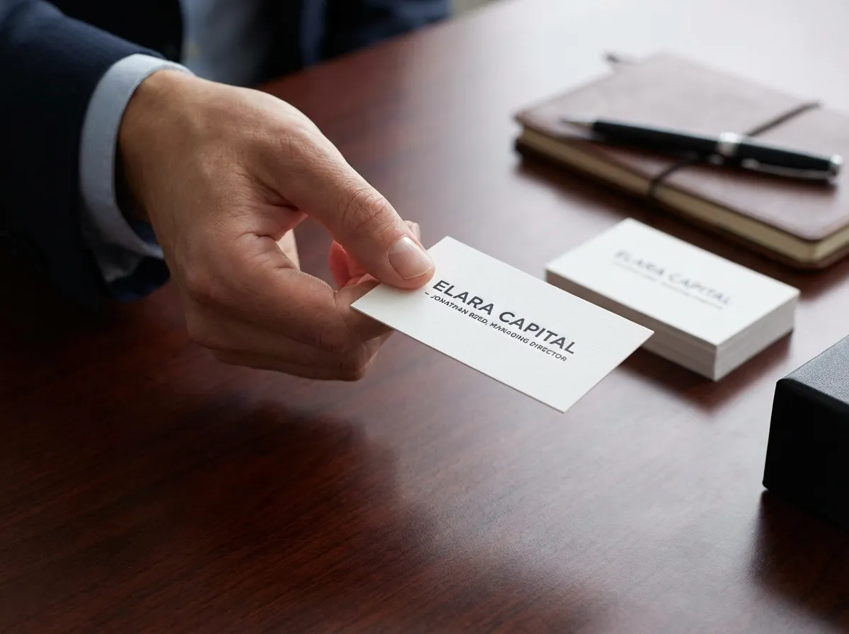 Handing out custom printed business cards to a potential client.