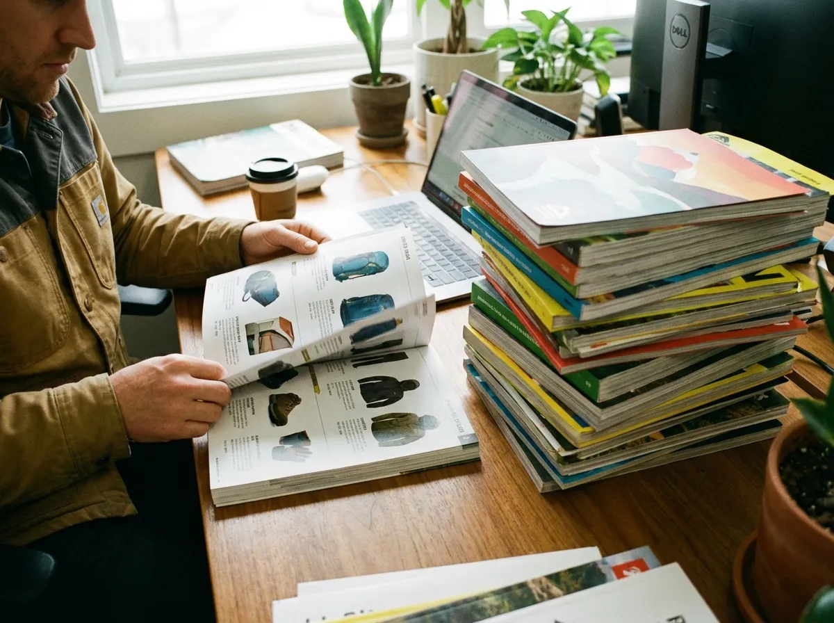 Person perusing a catalog we just printed.