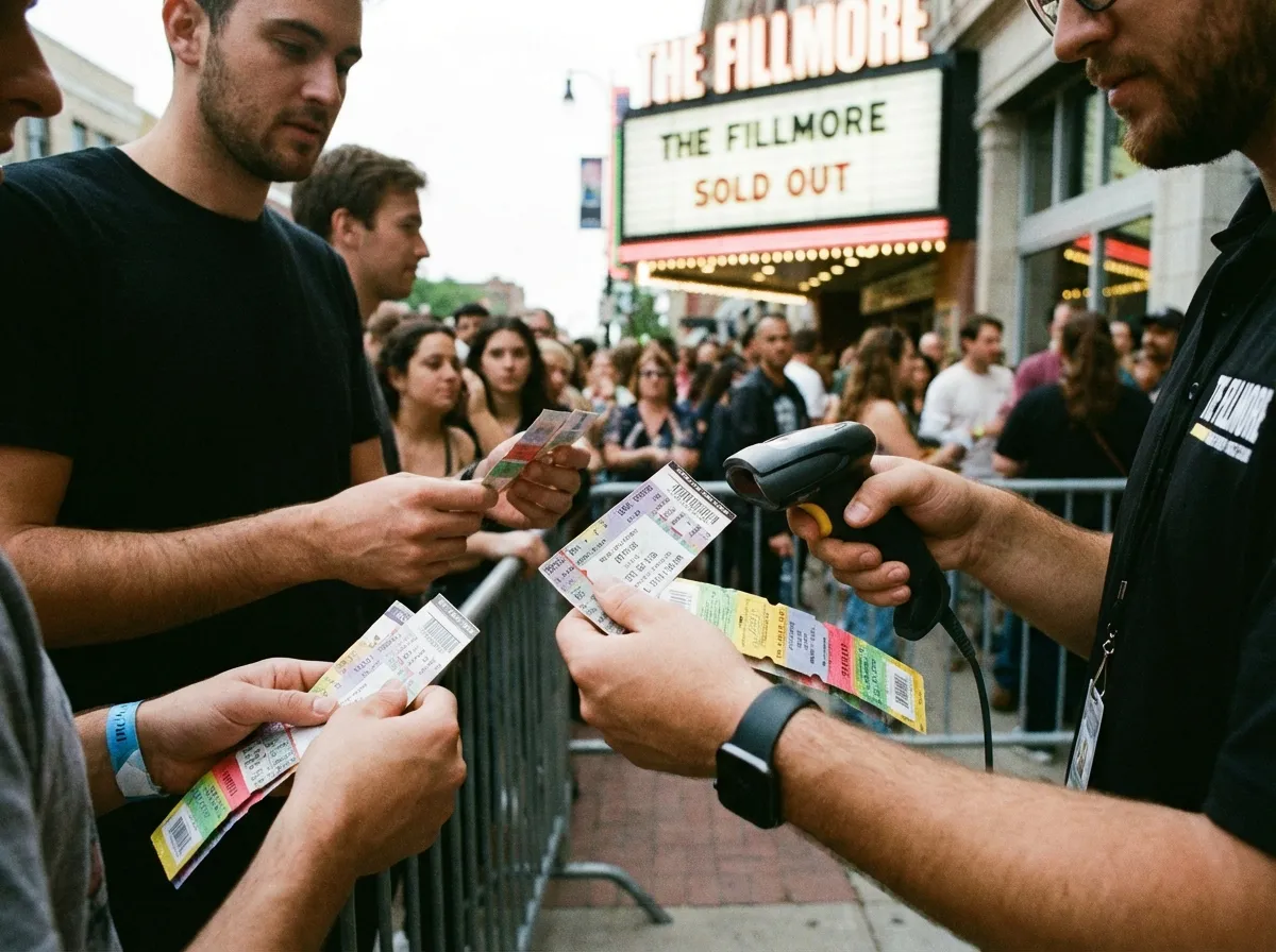 People at an event purchasing tickets using event tickets printed by Ultimate Print Solutions.
