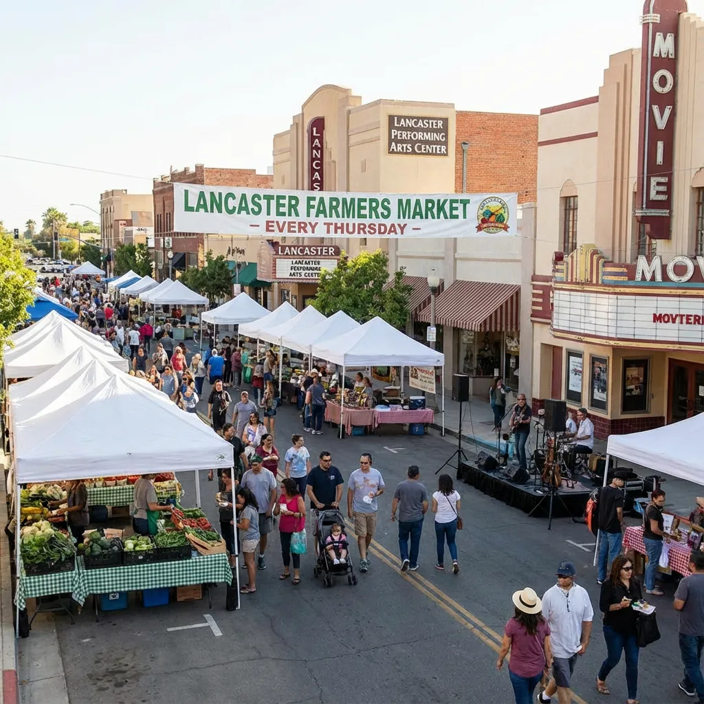 Lancaster, California's weekly farmers market on the boulevard.