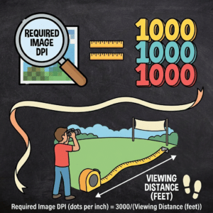 Tips for Designing Eye-catching Banners in Lancaster 4 An image showing how to calculate the DPI of an image on a banner as a function of the viewing distance.