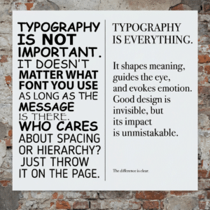 Tips for Designing Eye-catching Banners in Lancaster 2 An image demonstrating the importance of typography showing the left half of the image with poor quality and the right half with proper typography.